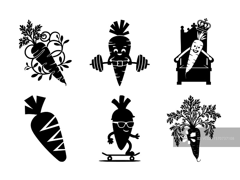 有趣的复活节胡萝卜与兔子剪影图片素材