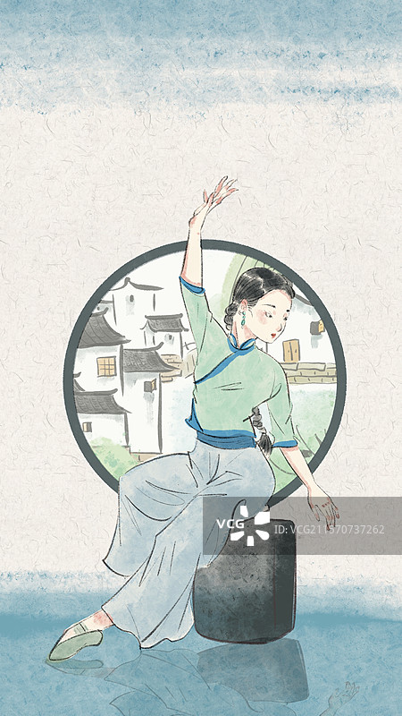 江南女性古风插画壁纸图片素材