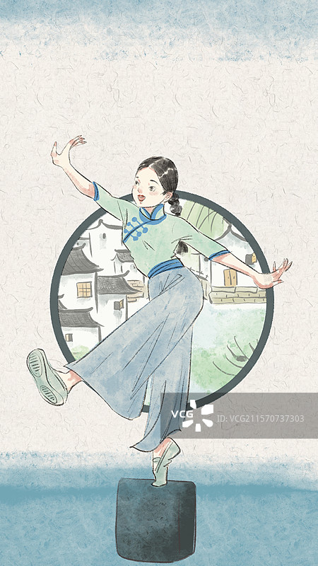 江南女性古风插画壁纸图片素材