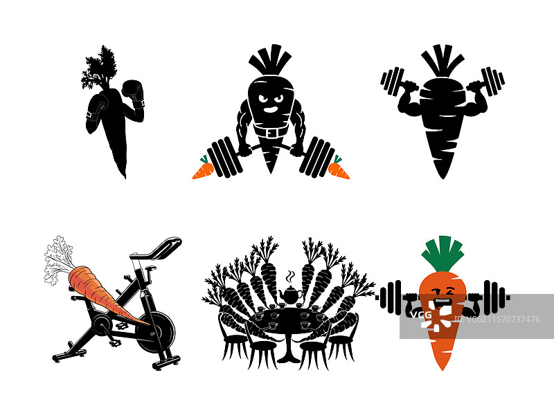 有趣的复活节胡萝卜与兔子剪影图片素材