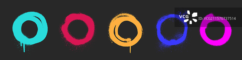 喷漆涂鸦的圆圈，色彩鲜艳的霓虹色图片素材