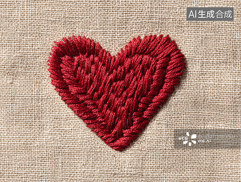 【AI数字艺术】红色丝线刺绣爱心图片素材