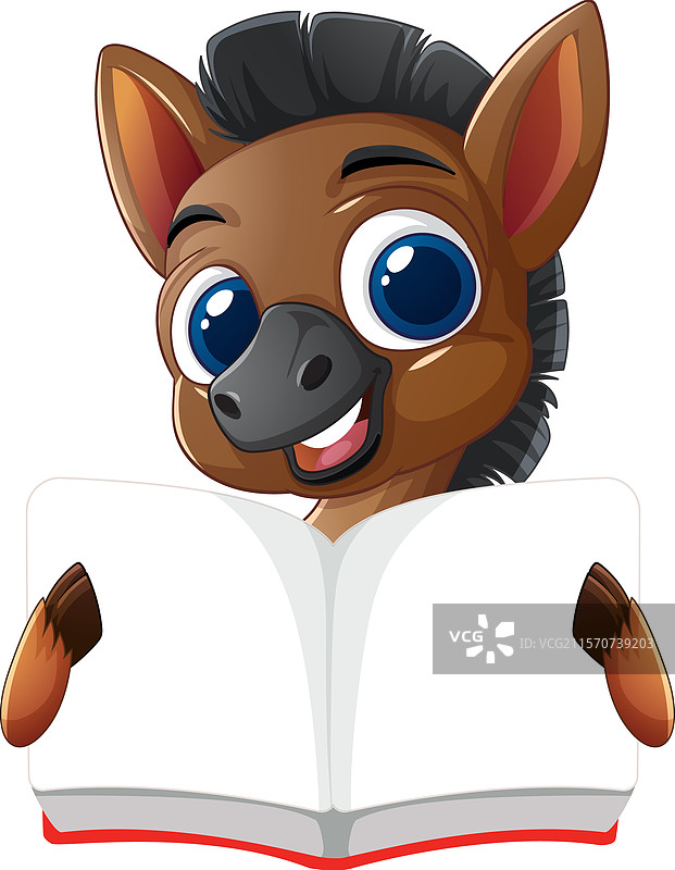 可爱的马角色在享受一本好书图片素材