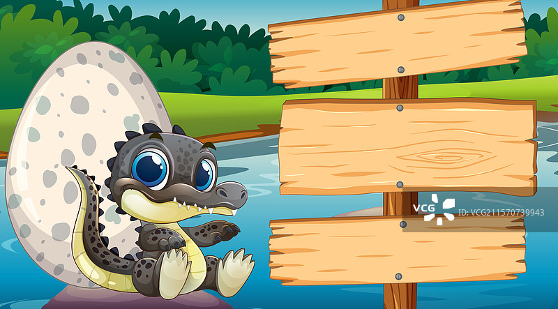 可爱的恐龙在木牌旁孵化图片素材