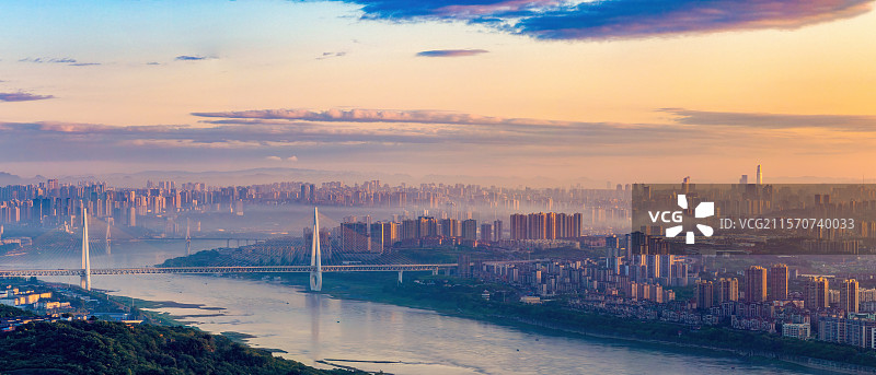 航拍重庆长江日出都市风光图片素材