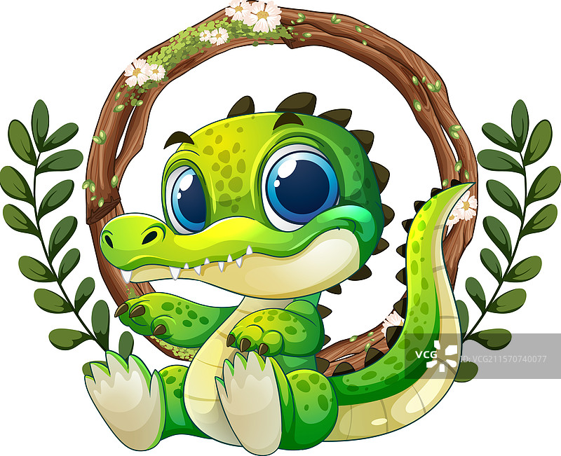 可爱的鳄鱼被叶子环绕图片素材
