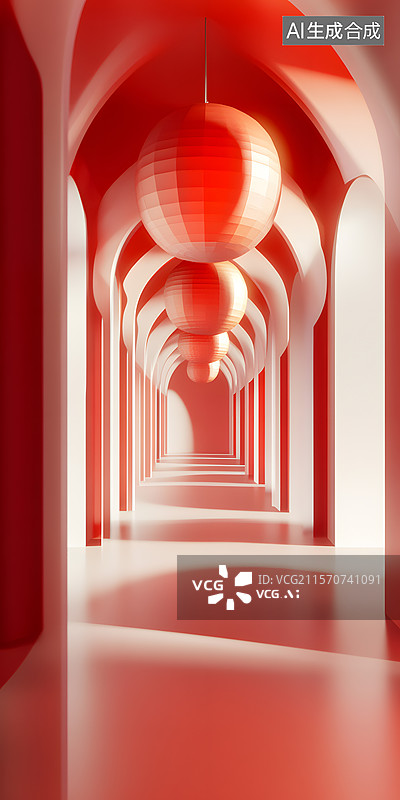 【AI数字艺术】红梦长廊图片素材