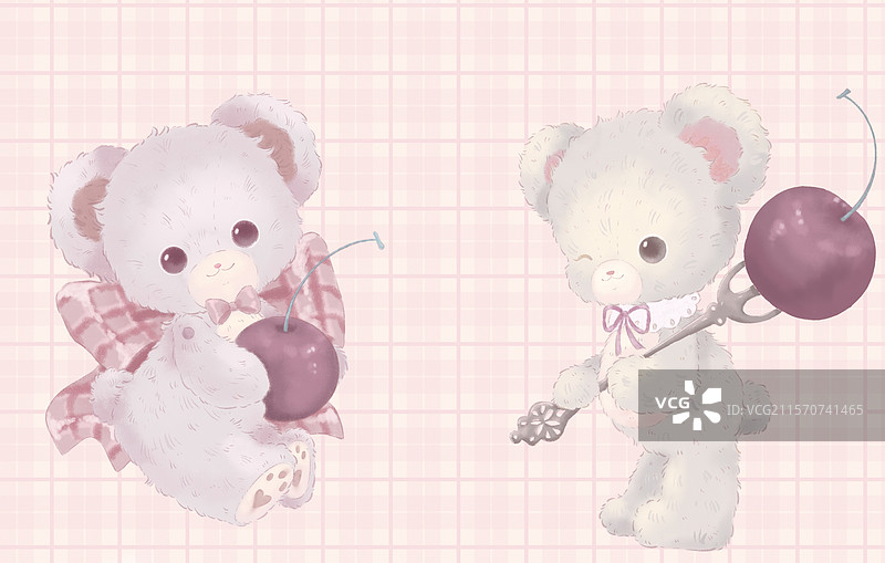 可爱小熊与樱桃柄图插画图片素材