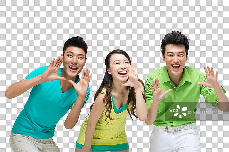 棚拍时尚活力年轻人一起呐喊图片素材