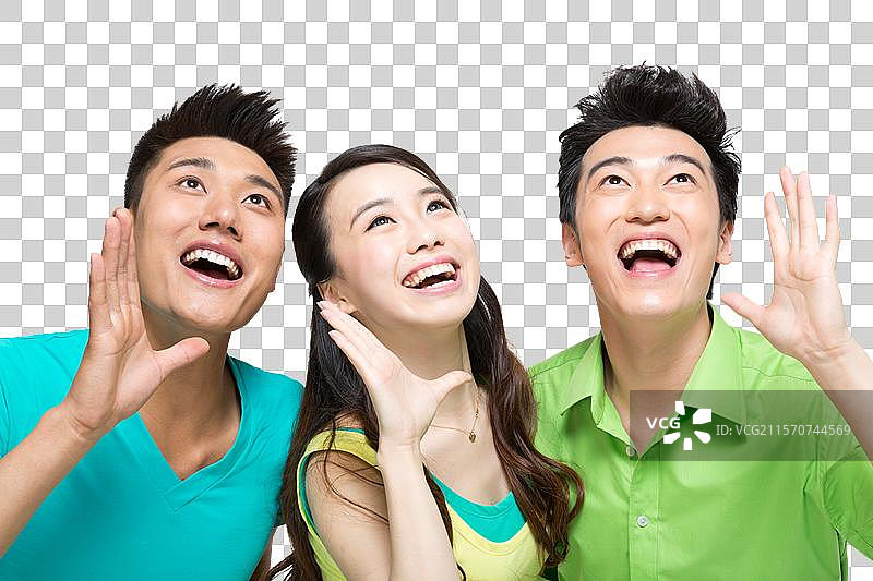 棚拍时尚活力年轻人一起呐喊图片素材