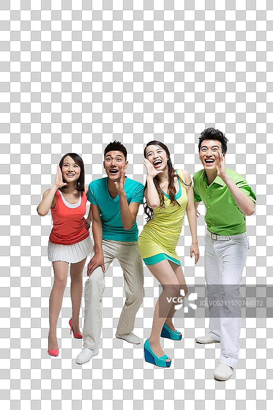 棚拍时尚活力年轻人一起呐喊图片素材