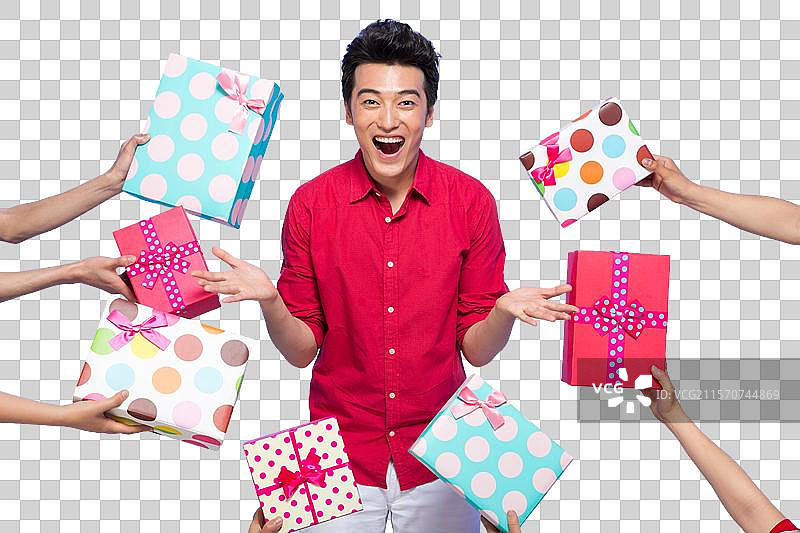 棚拍时尚活力年轻人和礼物盒图片素材