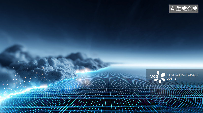 【AI数字艺术】汽车广告背景图——科技网格线平面与梦幻天空云朵图片素材