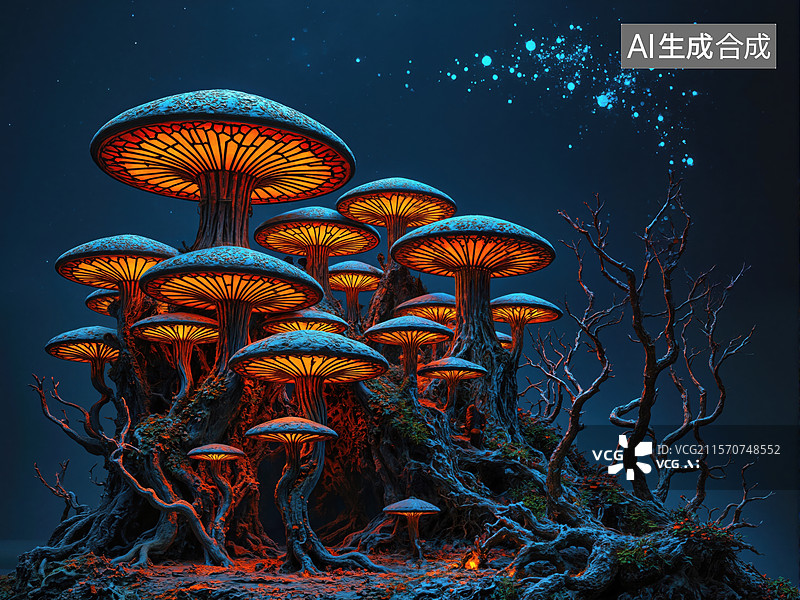 【AI数字艺术】奇幻森林蘑菇图片素材