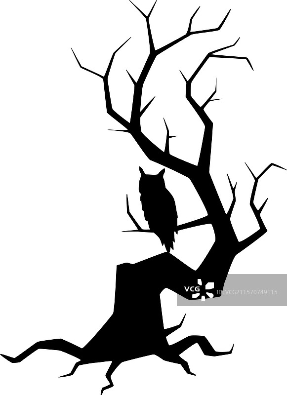 扭曲的光秃树木的阴森轮廓图片素材