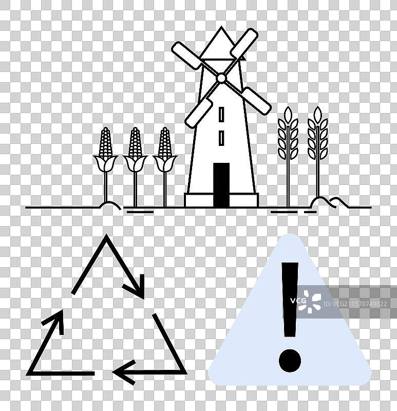 风车与玉米、小麦及回收箭头图片素材