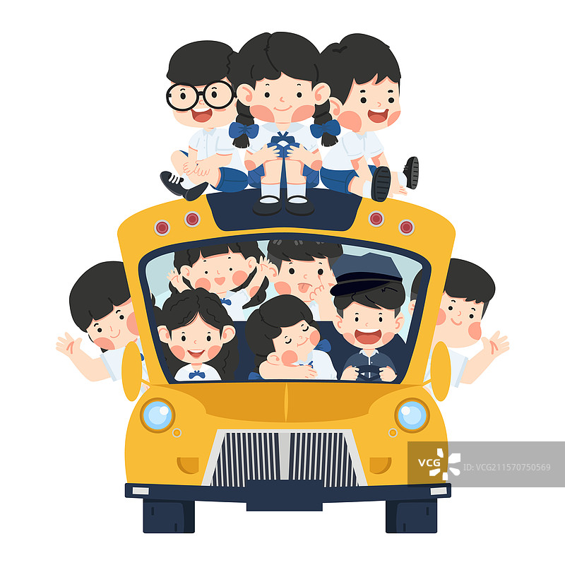 孩子们乘坐校车回到学校图片素材