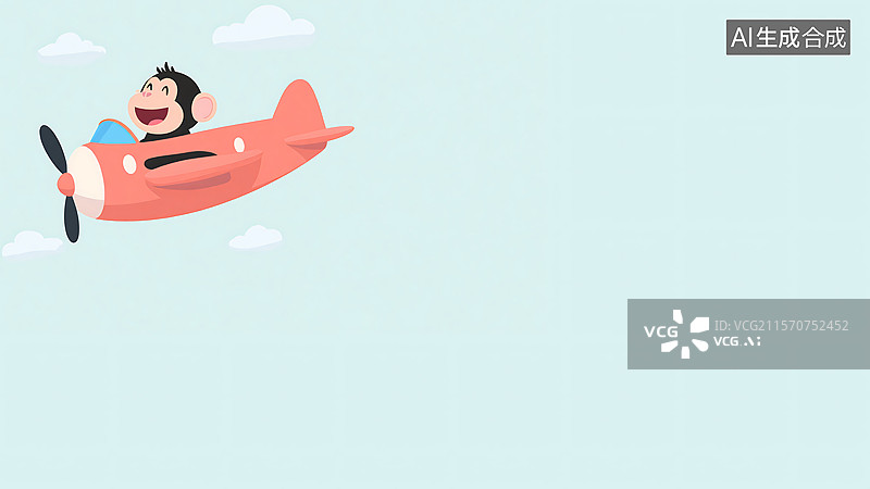 【AI数字艺术】2D卡通小猴飞行插画背景左上图片素材
