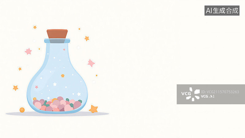 【AI数字艺术】2D卡通许愿瓶插画背景居左图片素材