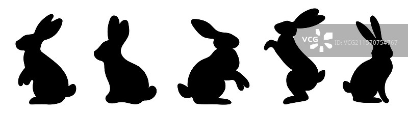 不同姿势的黑色兔子剪影集图片素材
