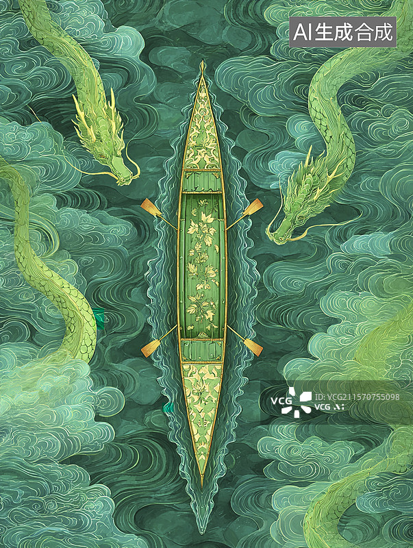 【AI数字艺术】碧波之上，玉龙舟图片素材