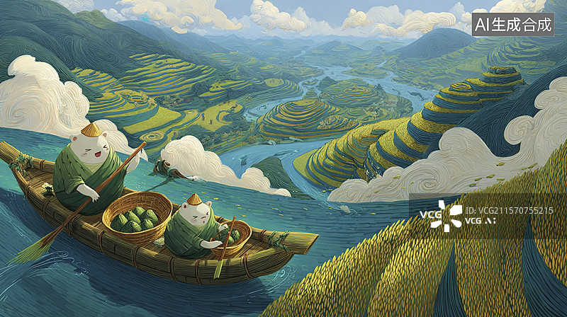 【AI数字艺术】梯田稻田上的宁静之旅图片素材