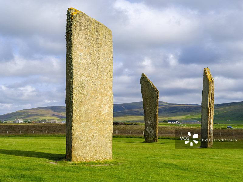 斯滕尼斯石圈，联合国教科文组织世界遗产新石器时代奥克尼的核心部分，是奥克尼的主要景点之一。欧洲，英国，苏格兰北部群岛，奥克尼图片素材