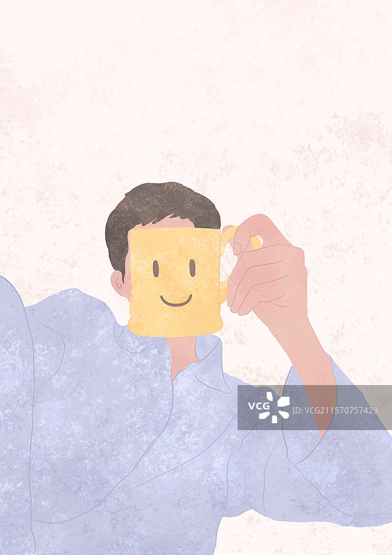 人抬着黄色笑脸杯子个性插画图片素材