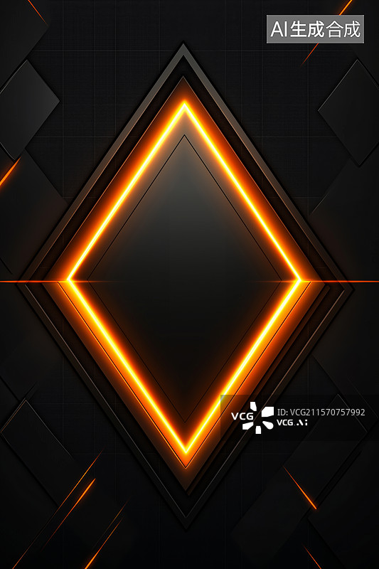 【AI数字艺术】橙色霓虹灯边框的黑色菱形图案图片素材