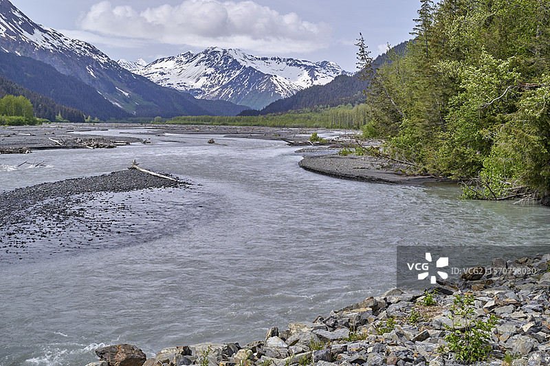 复活河与出口冰川，基奈峡湾国家公园，阿拉斯加，美国图片素材