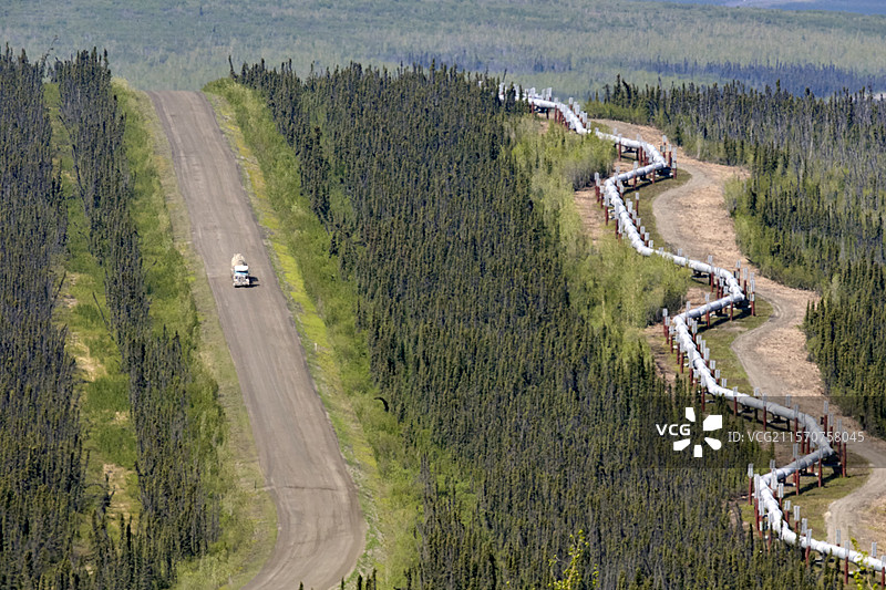 达尔顿公路：从费尔班克斯到普鲁多湾，阿拉斯加管道，美国阿拉斯加州图片素材