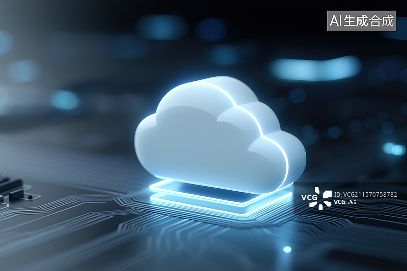 【AI数字艺术】发光的云图标在电路板上图片素材