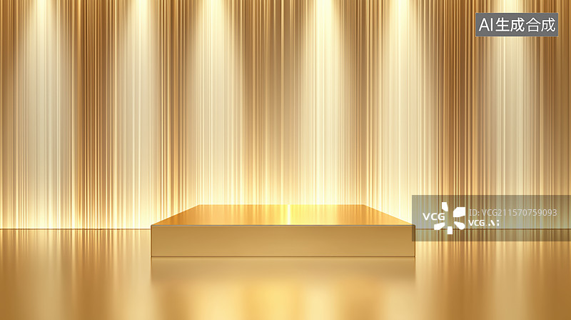 【AI数字艺术】金色舞台聚光灯下的展示台图片素材