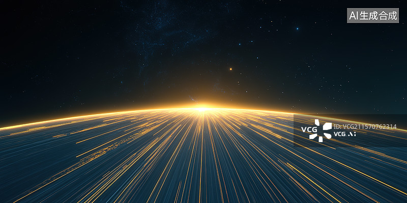 【AI数字艺术】宇宙星空地平线和发光曲线太空主题科技背景图片素材