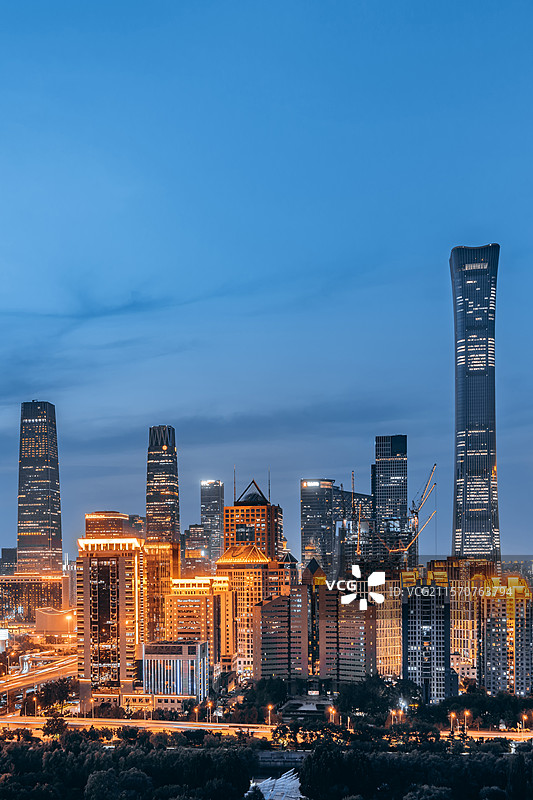 中国北京国贸CBD立交桥城市天际线高视角夜景图片素材