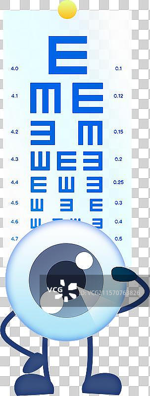 爱眼日眼睛健康主题插画素材眼睛拟人卡通形象在视力表测视力图片素材