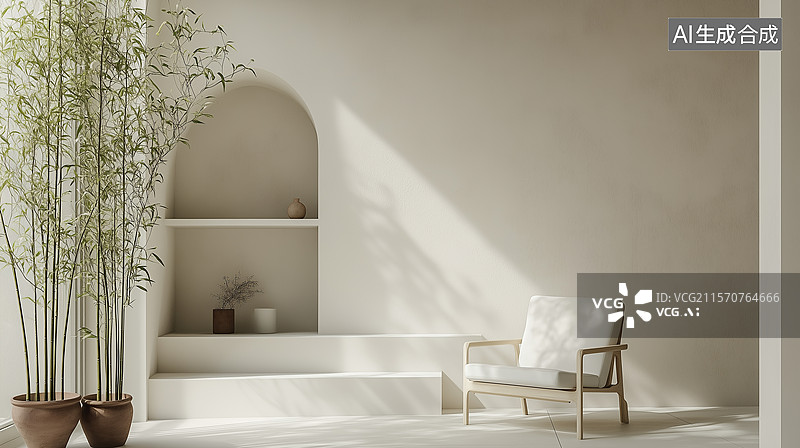 【AI数字艺术】日侘极简风房间：宁静美学空间图片素材