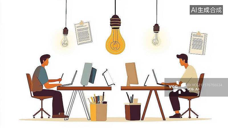 【AI数字艺术】商务人士在办公室工作图片素材