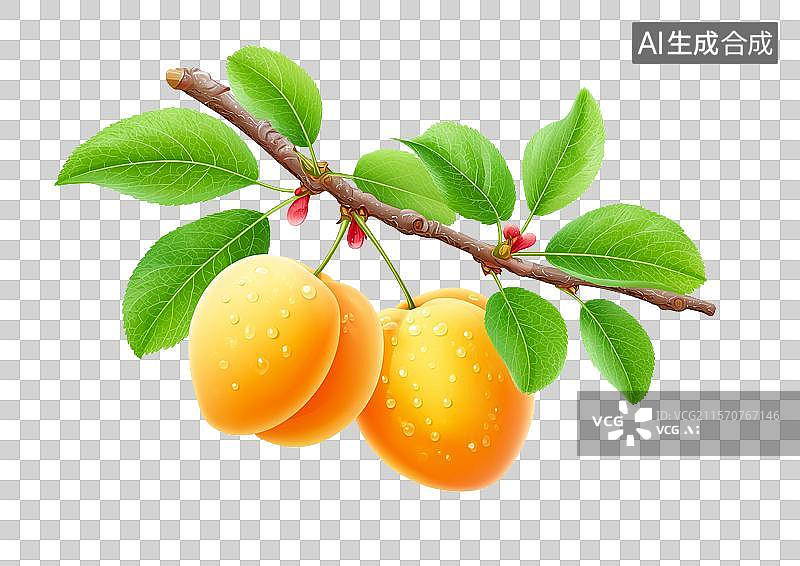 【AI数字艺术】【免抠png素材】3D卡通树枝上的杏子图片素材