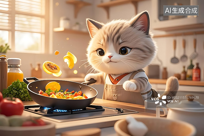 【AI数字艺术】猫咪厨师做菜图片素材