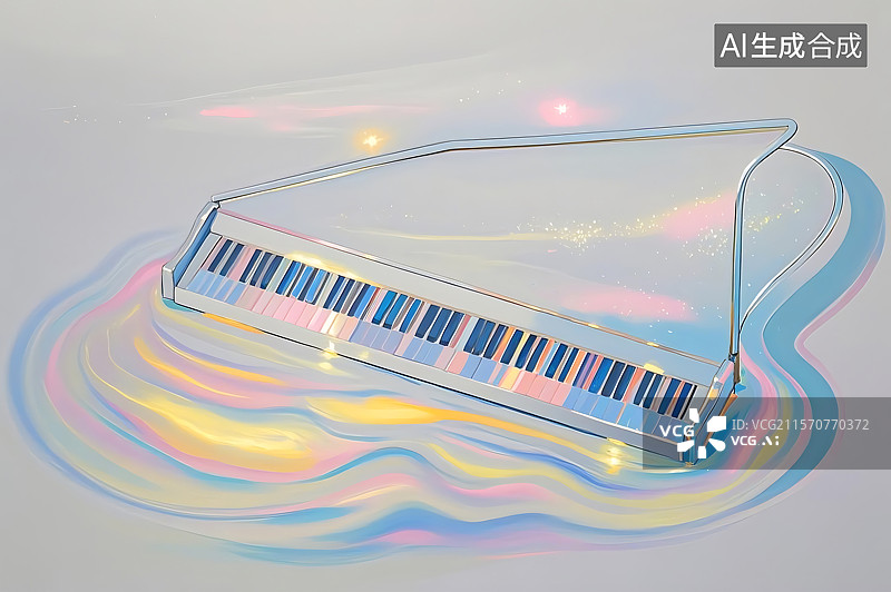 【AI数字艺术】梦幻钢琴水面轻柔图片素材