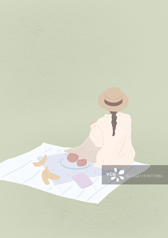 一个人的野餐风景插画图片素材