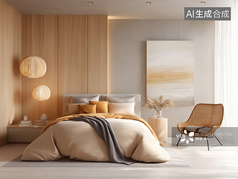 【AI数字艺术】温馨现代卧室设计图片素材