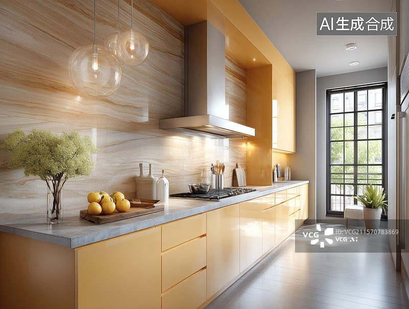 【AI数字艺术】现代厨房温馨设计图片素材