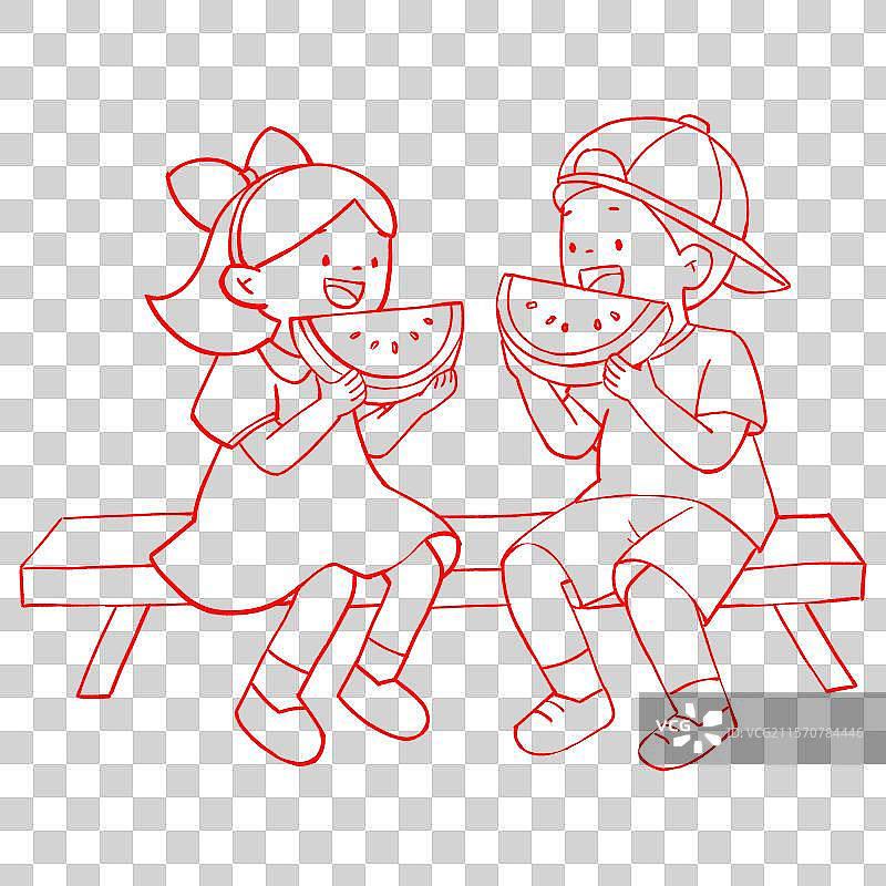 小男孩和小女孩一起坐着开心吃西瓜图片素材