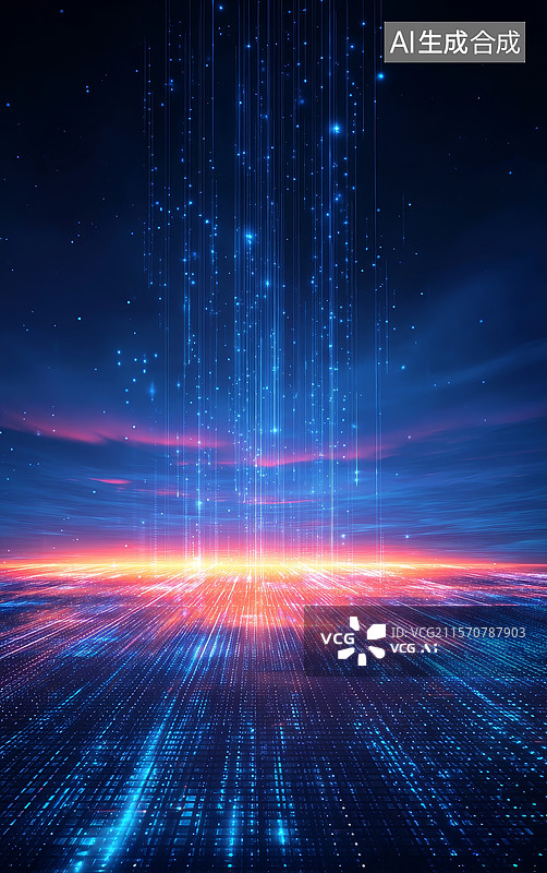 【AI数字艺术】星空下的数据流光图片素材