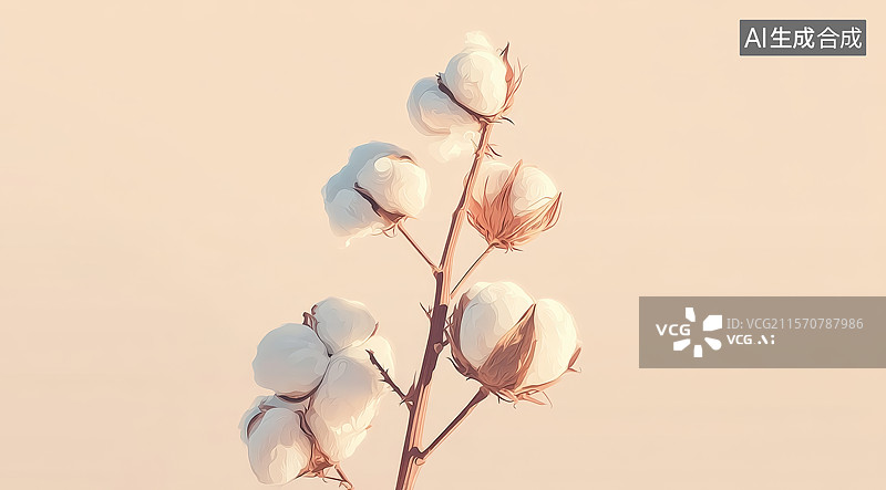 【AI数字艺术】棉花枝头绽放，柔和光线映衬图片素材