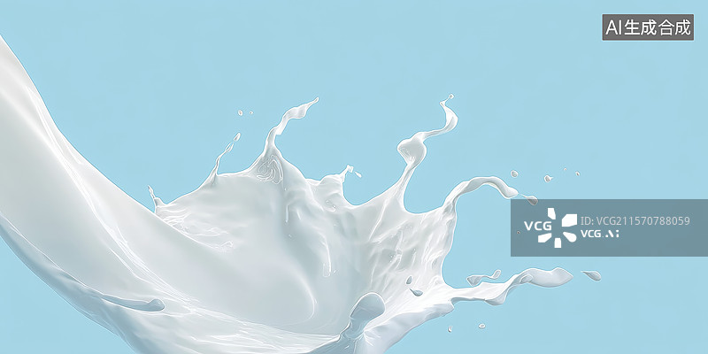 【AI数字艺术】牛奶飞溅瞬间，背景清新图片素材