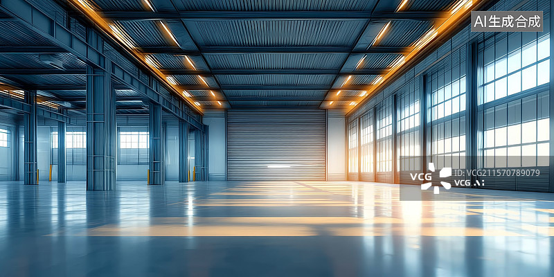【AI数字艺术】宽敞明亮的工业仓库内部图片素材