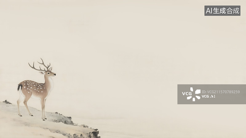 【AI数字艺术】鹿水墨画背景左下图片素材